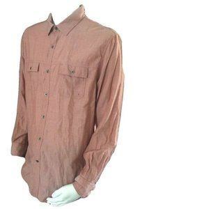 Mens Sport Shirt Chambray Red XL Long Sleeve Casual Axist Button Front 2 Pocket